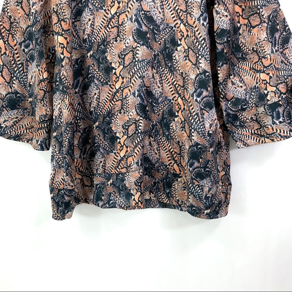 ZARA Satin-Like Long Sleeve Top Navy Peach Bell Sleeve Tunic Top V-Neck M20 - Picture 3 of 9